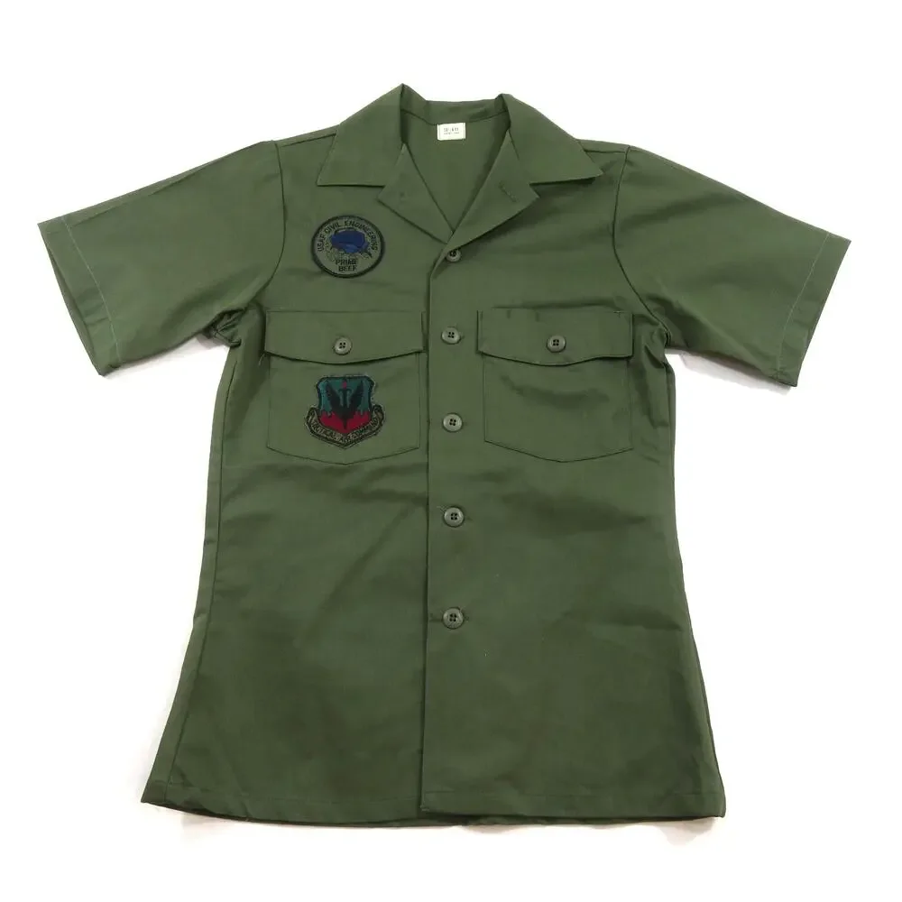 Military Utility Shirt USAF Shirt Green Short Sleeve Button Up Sz 14.5 x 33